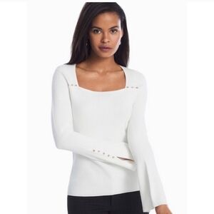 WHBM White square neck sweater with bell sleeves